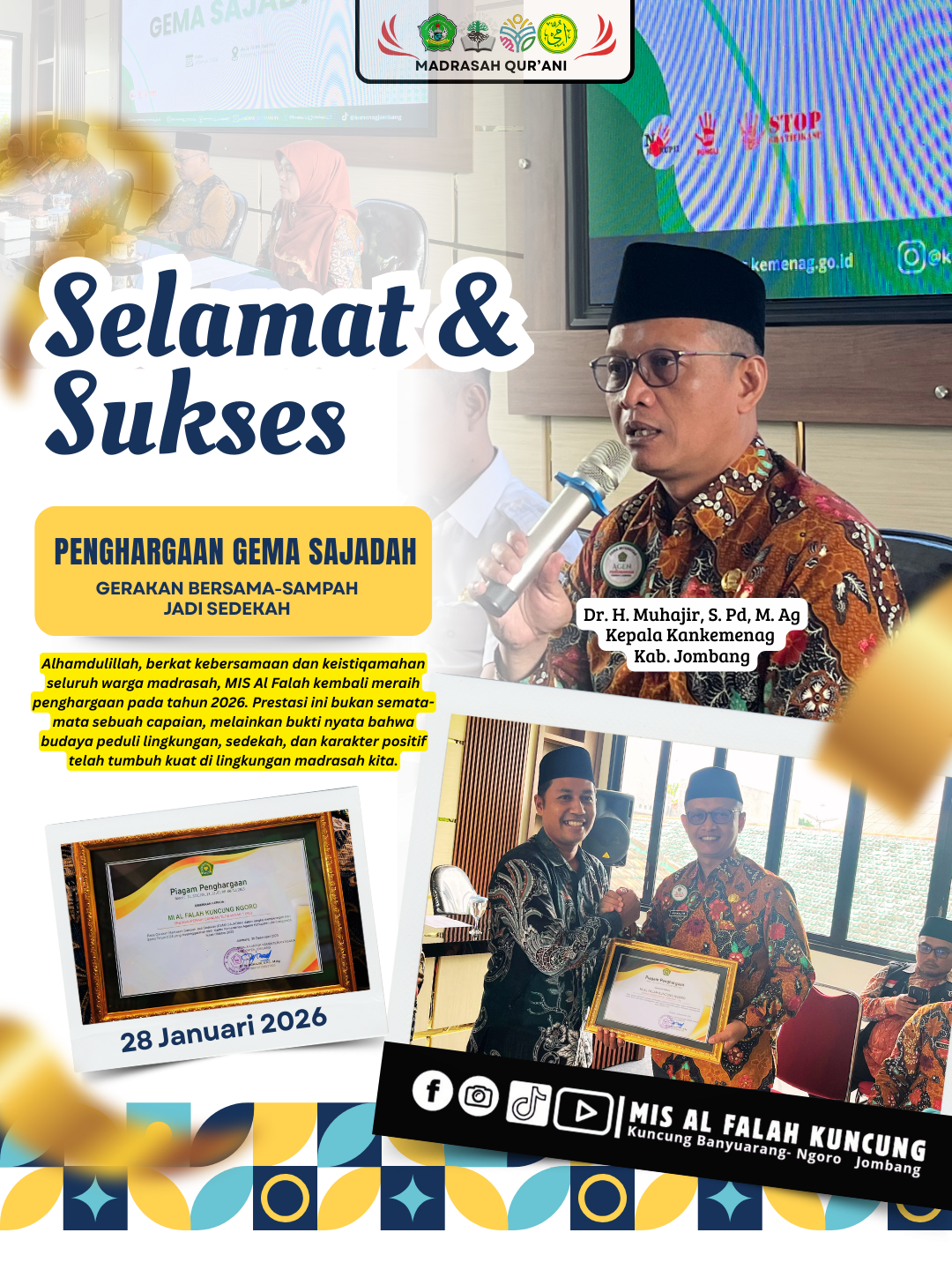 MIS Al Falah Kuncung Terima Penghargaan GEMA SAJADAH Berbasis Perubahan Ekoteologi